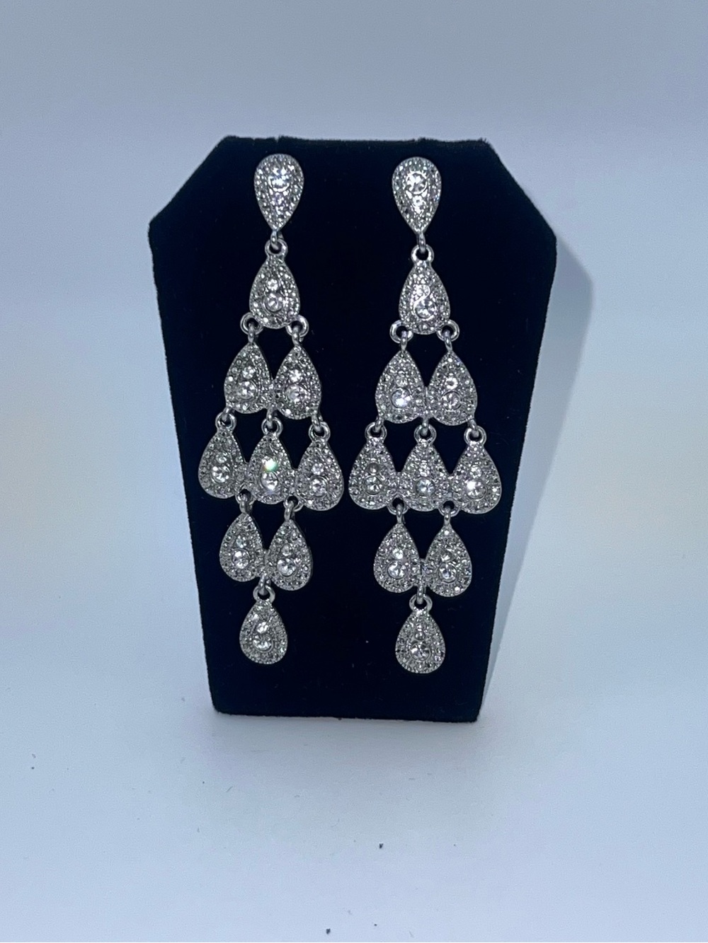 Silver Crystal Teardrop Chandelier Earrings - Sparkling Drop Earrings